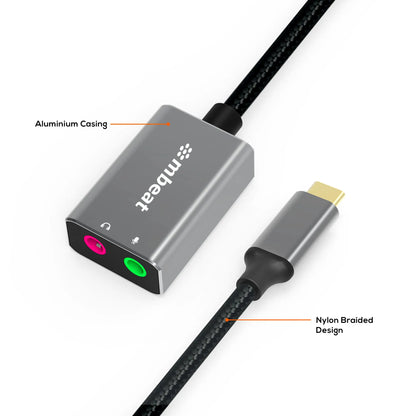 mbeat® Elite USB-C to 3.5mm Audio and Microphone Adapter -  Adds Headphone Audio and Microphone J... - Image 2
