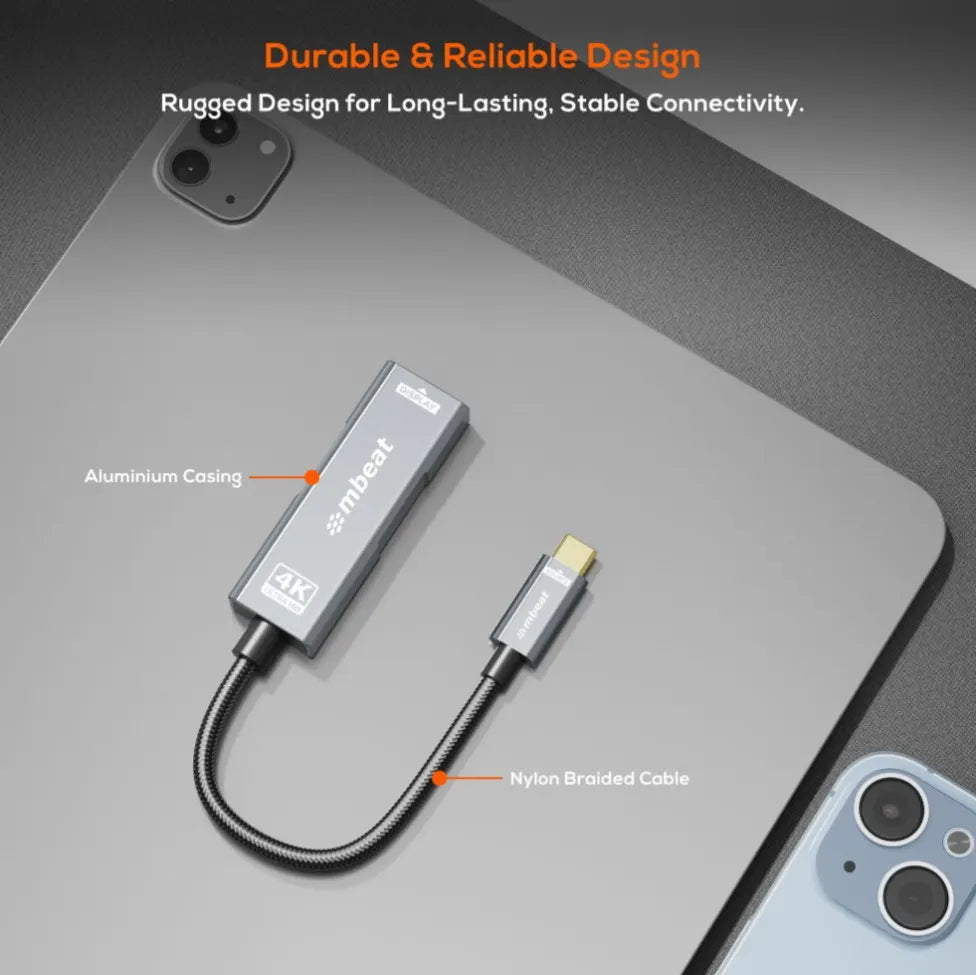 (LS) mbeat® Tough Link USB-C to DP Adapter with 100W PD - Space Grey 4K (3840 x 2160) @60Hz, 2K (... - Image 2