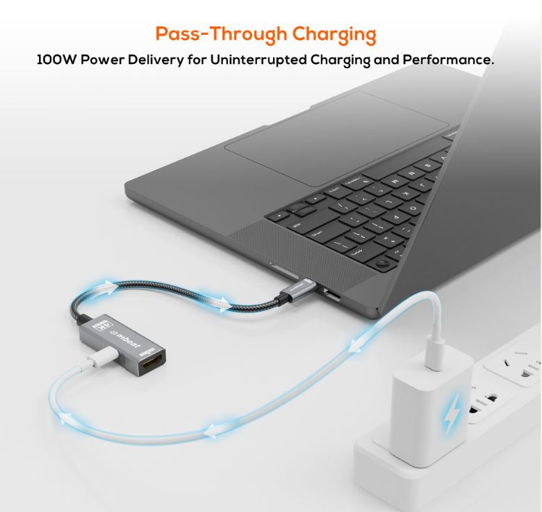 mbeat® Tough Link USB-C to DP Adapter with 100W PD - Space Grey 4K (3840 x 2160) @60Hz, 2K (2560... - Image 3