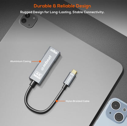 mbeat® Tough Link USB-C to DP Adapter with 100W PD - Space Grey 4K (3840 x 2160) @60Hz, 2K (2560... - Image 4