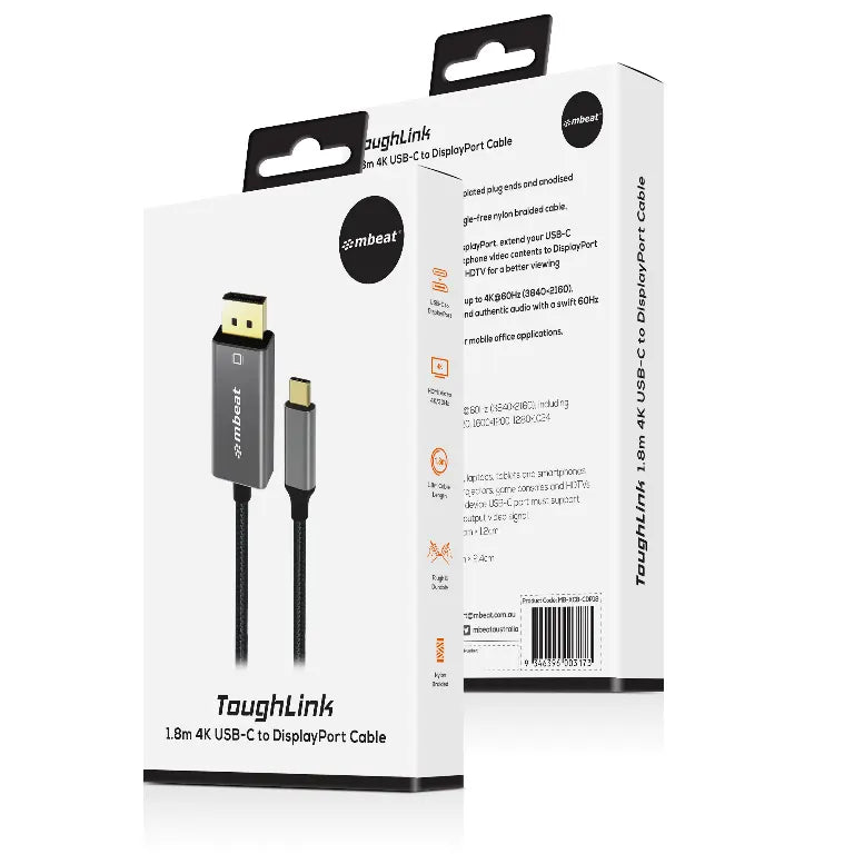 mbeat® Tough Link 1.8m 4K USB-C to Display Port Cable - Converts USB-C to DisplayPort,4K@60Hz (38... - Image 4