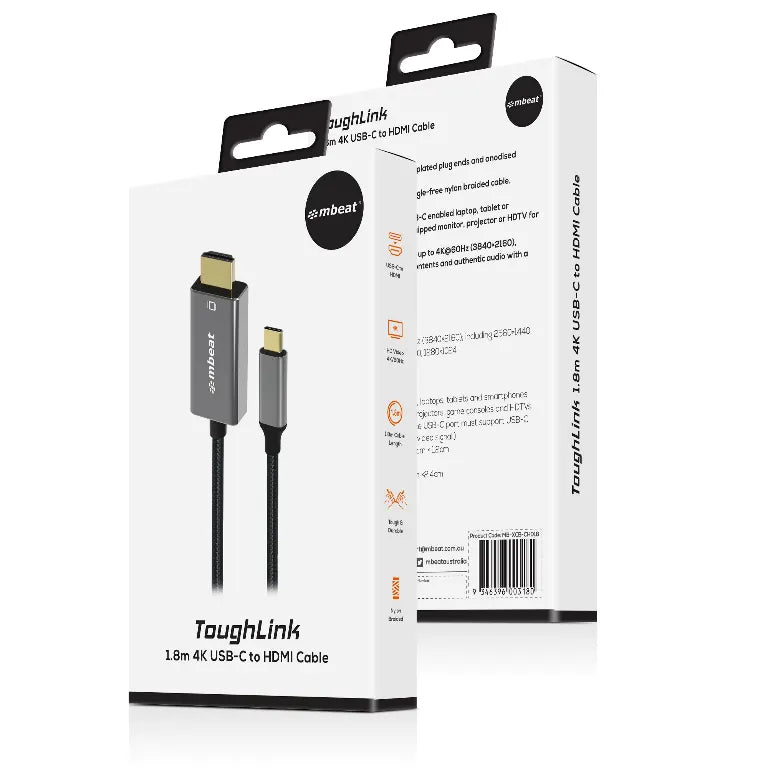 mbeat® Tough Link 1.8m 4K USB-C to HDMI Cable - Extend USB-C Laptop, Tablet or Smartphone Video t... - Image 4