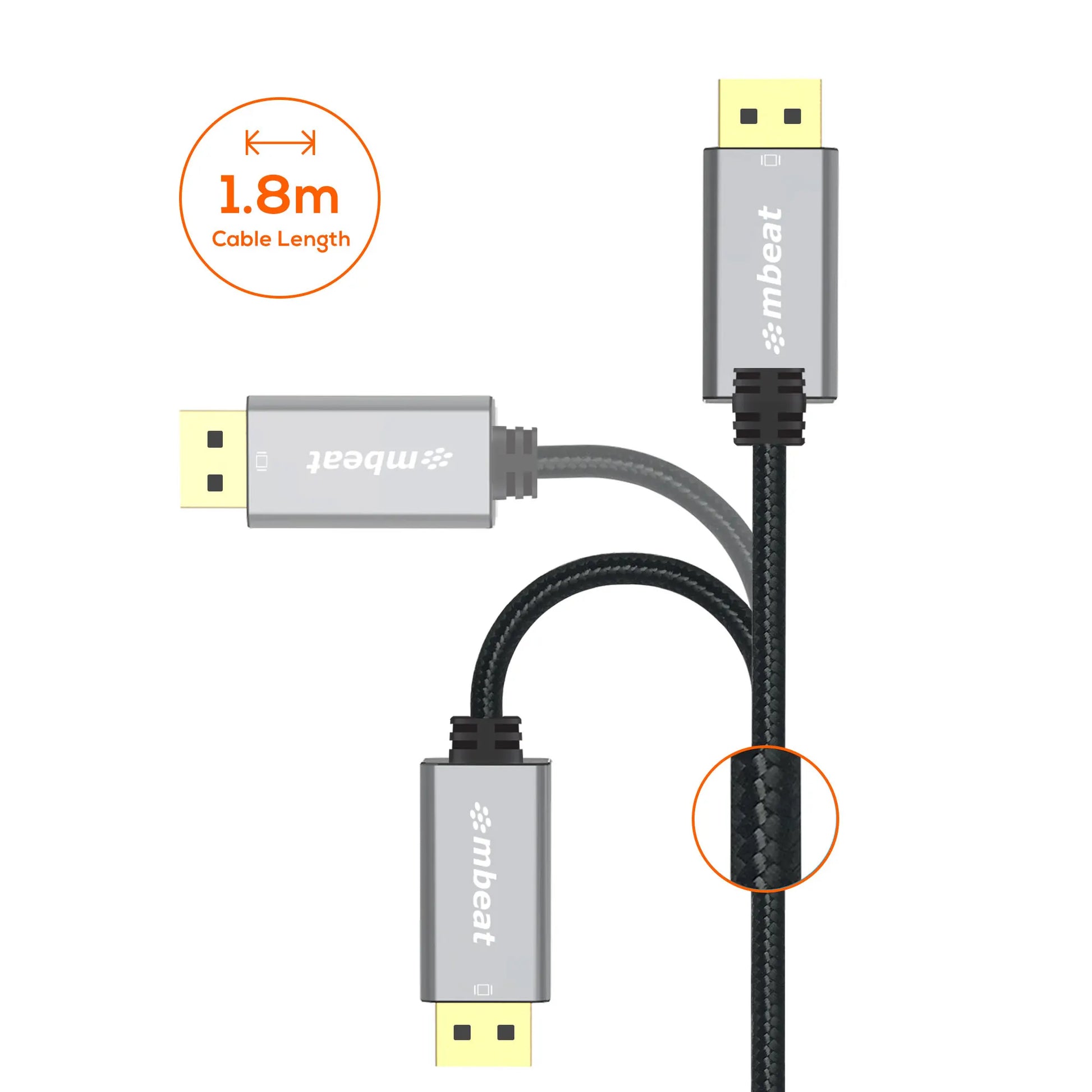 mbeat® Tough Link 1.8m Display Port Cable v1.4 - Connects Computer, Laptop to HDTV, Monitor, Gami... - Image 2