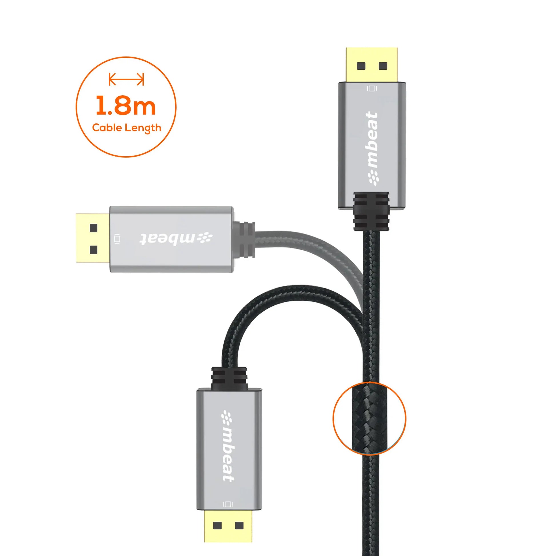 mbeat® Tough Link 1.8m 4K/60Hz Display Port to HDMI Cable -  Connects DisplayPort to HDMI 4K@60Hz... - Image 2