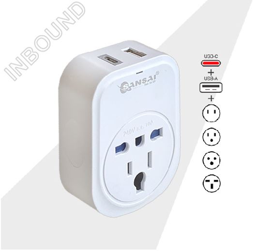 Sansai USB Travel Adaptor USB A + C 2xUSB Charging Outlets 100-240VAC 10A 2400W Compatible with p...