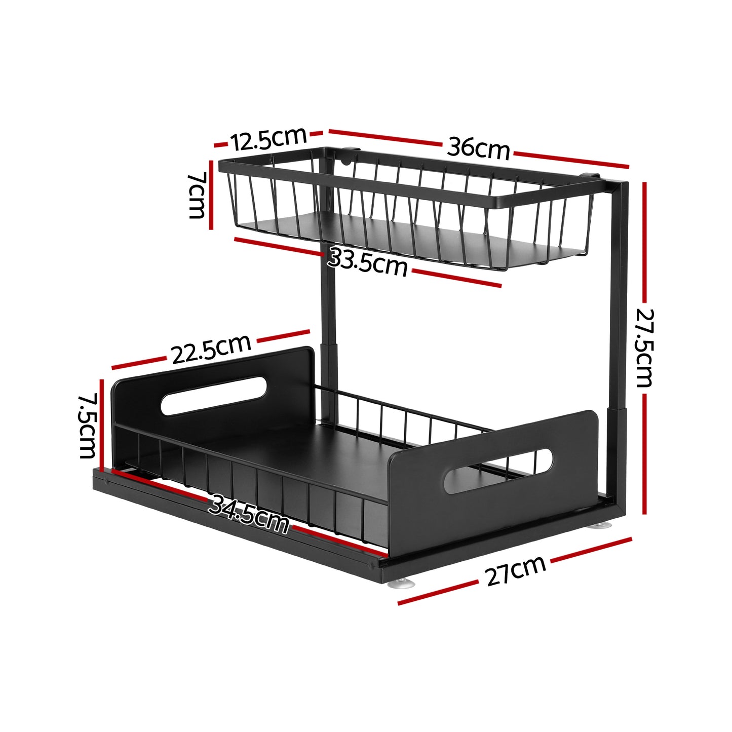 Artiss Under Sink Organizer Storage L Shape 1 Pull Out Drawers Kitchen Cabinet Shelf - Image 2