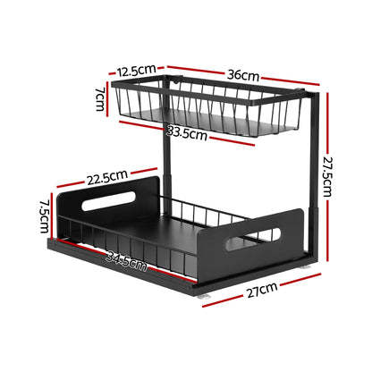 Artiss Under Sink Organizer Storage L Shape 1 Pull Out Drawers Kitchen Cabinet Shelf - Image 2