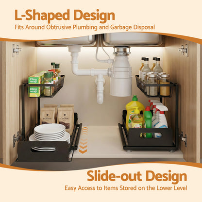 Artiss Under Sink Organizer Storage L Shape 1 Pull Out Drawers Kitchen Cabinet Shelf - Image 4
