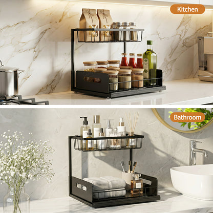 Artiss Under Sink Organizer Storage L Shape 1 Pull Out Drawers Kitchen Cabinet Shelf - Image 6