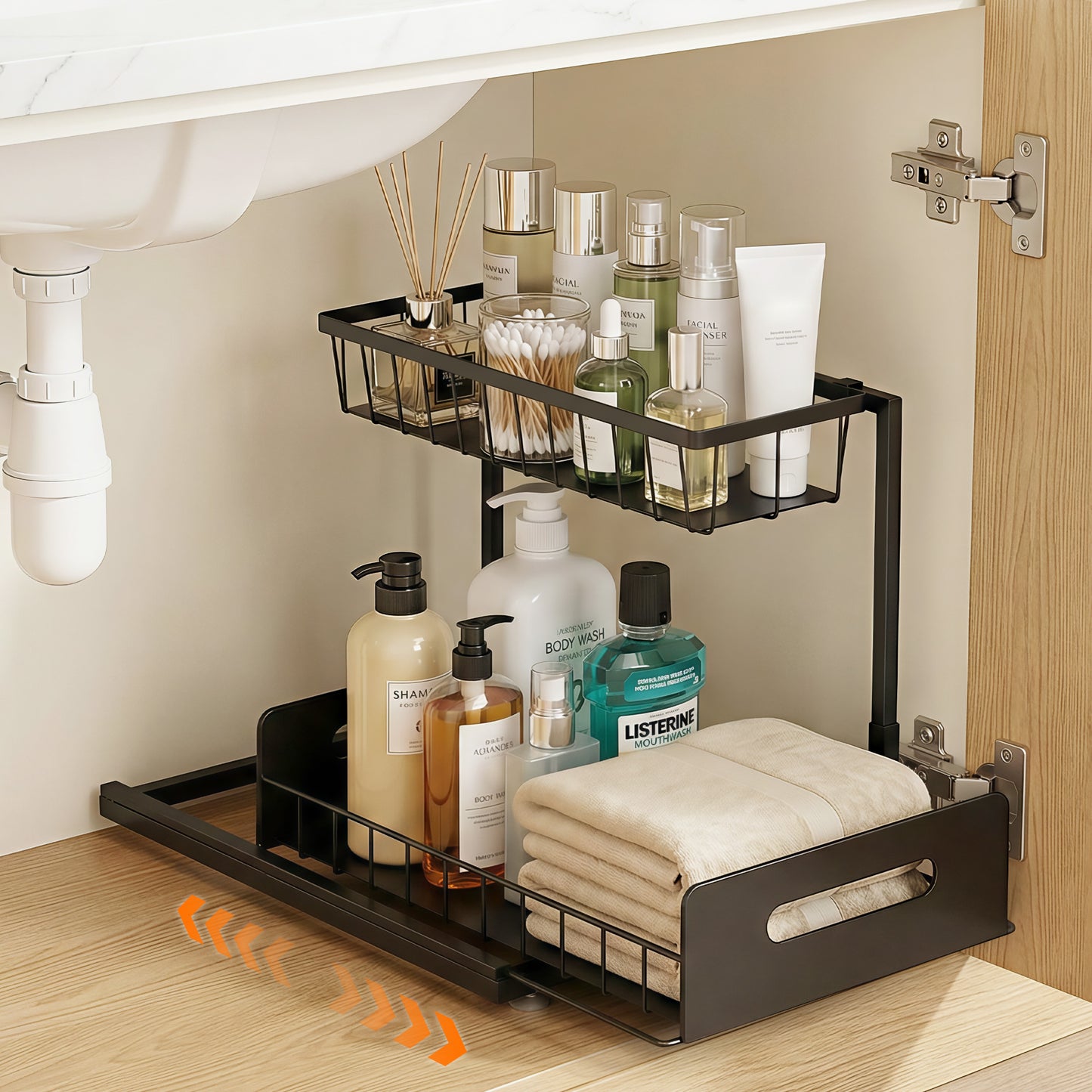 Artiss Under Sink Organizer Storage L Shape 1 Pull Out Drawers Kitchen Cabinet Shelf - Image 7