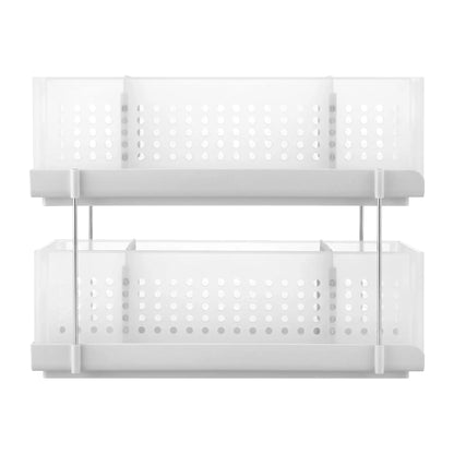 Artiss Under Sink Organizer 2 Tier Pull Out Drawer with Removable Baskets & Divider White - Image 3