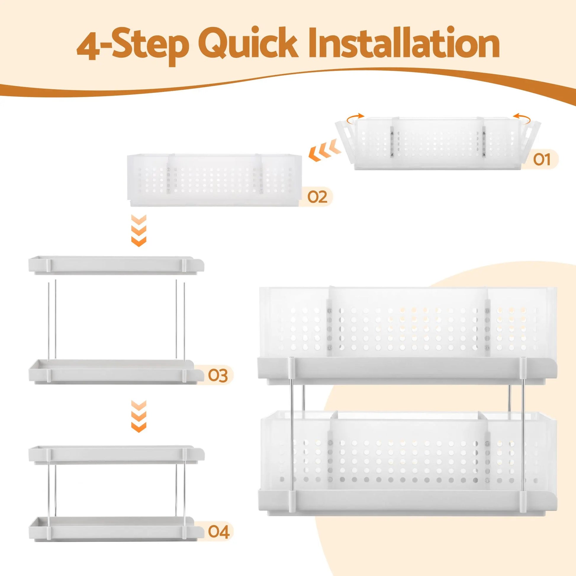 Artiss Under Sink Organizer 2 Tier Pull Out Drawer with Removable Baskets & Divider White - Image 5