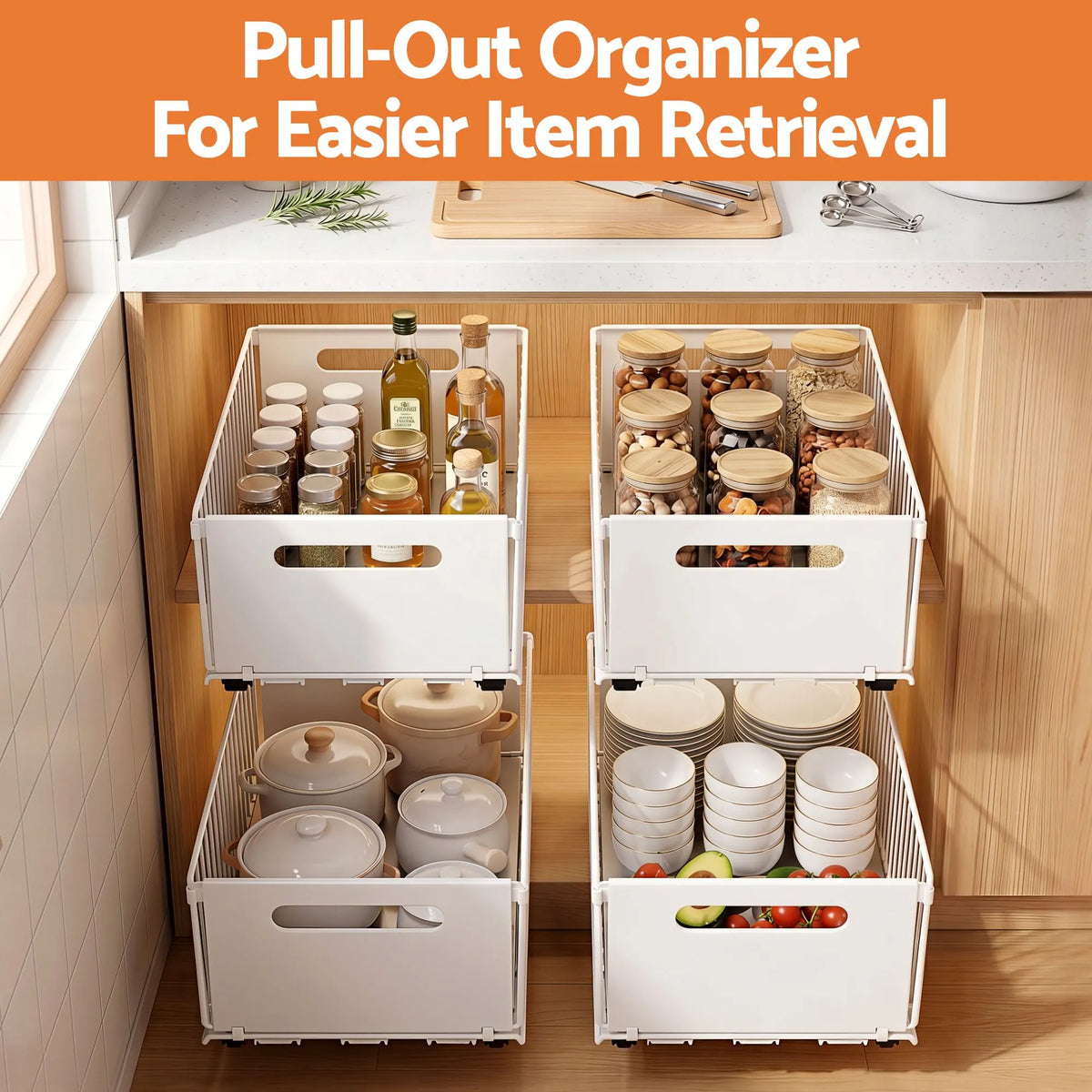 Artiss 4 Pack Pull out Drawers for Cabinets Foldable Slide Out Drawers - Image 4