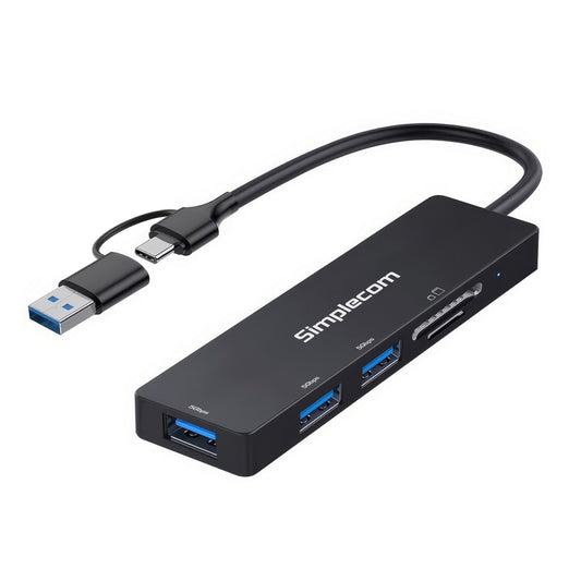 Simplecom CH365C SuperSpeed 3-Port USB Hub with SD MicroSD Card Reader USB-A and USB-C Dual Conne...