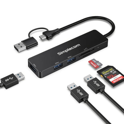 Simplecom CH365C SuperSpeed 3-Port USB Hub with SD MicroSD Card Reader USB-A and USB-C Dual Conne... - Image 3