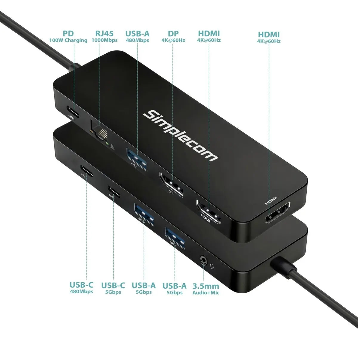 Simplecom CHT811 11-in-1 USB-C 4K Triple Display MST Docking Station with Dual HDMI DP - USB, Blu... - Image 4