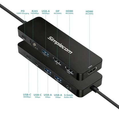 Simplecom CHT811 11-in-1 USB-C 4K Triple Display MST Docking Station with Dual HDMI DP - USB, Blu... - Image 4