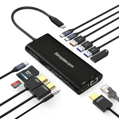 Simplecom CHT814 14-in-1 USB-C 4K Triple Display MST Docking Station with Dual HDMI DP - USB, Blu... - Image 3
