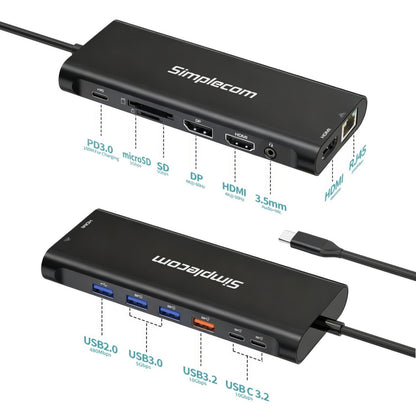 Simplecom CHT814 14-in-1 USB-C 4K Triple Display MST Docking Station with Dual HDMI DP - USB, Blu... - Image 4