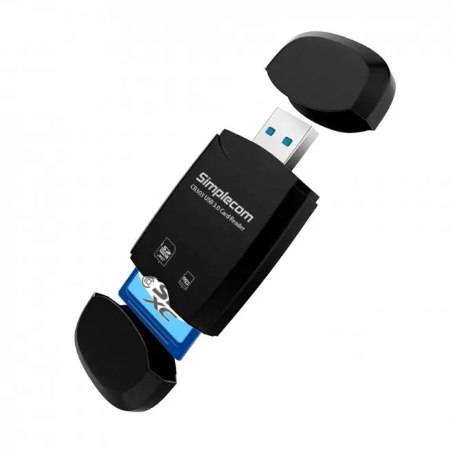 Simplecom CR303 2 Slot SuperSpeed USB 3.0 Card Reader with Dual Caps -Black - USB, Bluetooth  IEEE