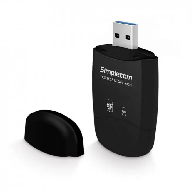 Simplecom CR303 2 Slot SuperSpeed USB 3.0 Card Reader with Dual Caps -Black - USB, Bluetooth  IEEE - Image 2