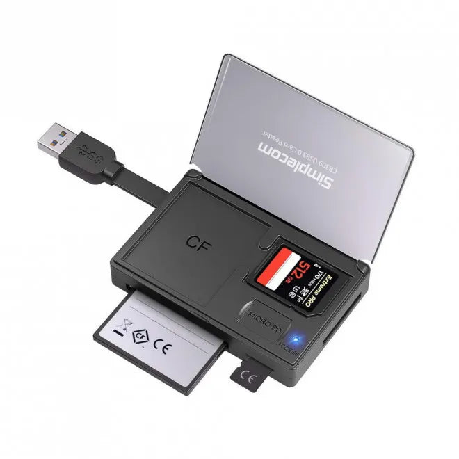 Simplecom CR309 3-Slot SuperSpeed USB 3.0 Card Reader with Card Storage Case - USB, Bluetooth  IEEE