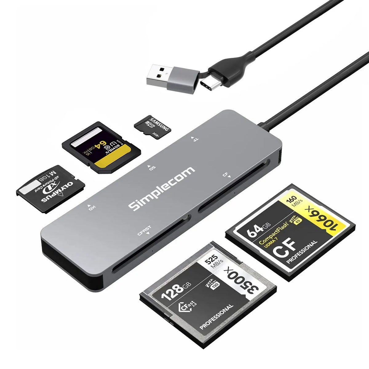 Simplecom CR407 5-Slot SuperSpeed USB 3.0 and USB-C to CFast/CF/XD/SD/MicroSD Card Reader - USB,... - Image 2