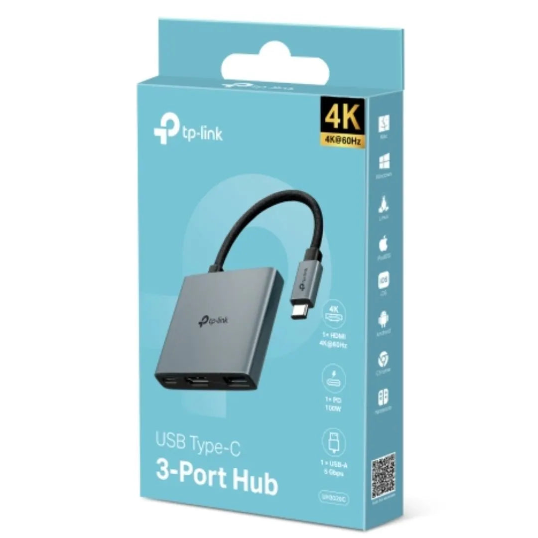 TP-Link UH3020C USB Type-C 3 in 1 Hub, 4K@60Hz HDMI, 100W Power Delivery, 1× USB-A Data Ports....