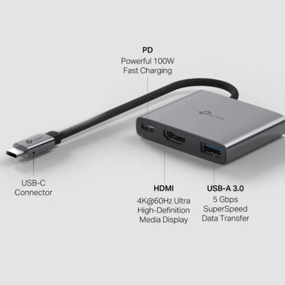 TP-Link UH3020C USB Type-C 3 in 1 Hub, 4K@60Hz HDMI, 100W Power Delivery, 1× USB-A Data Ports.... - Image 3