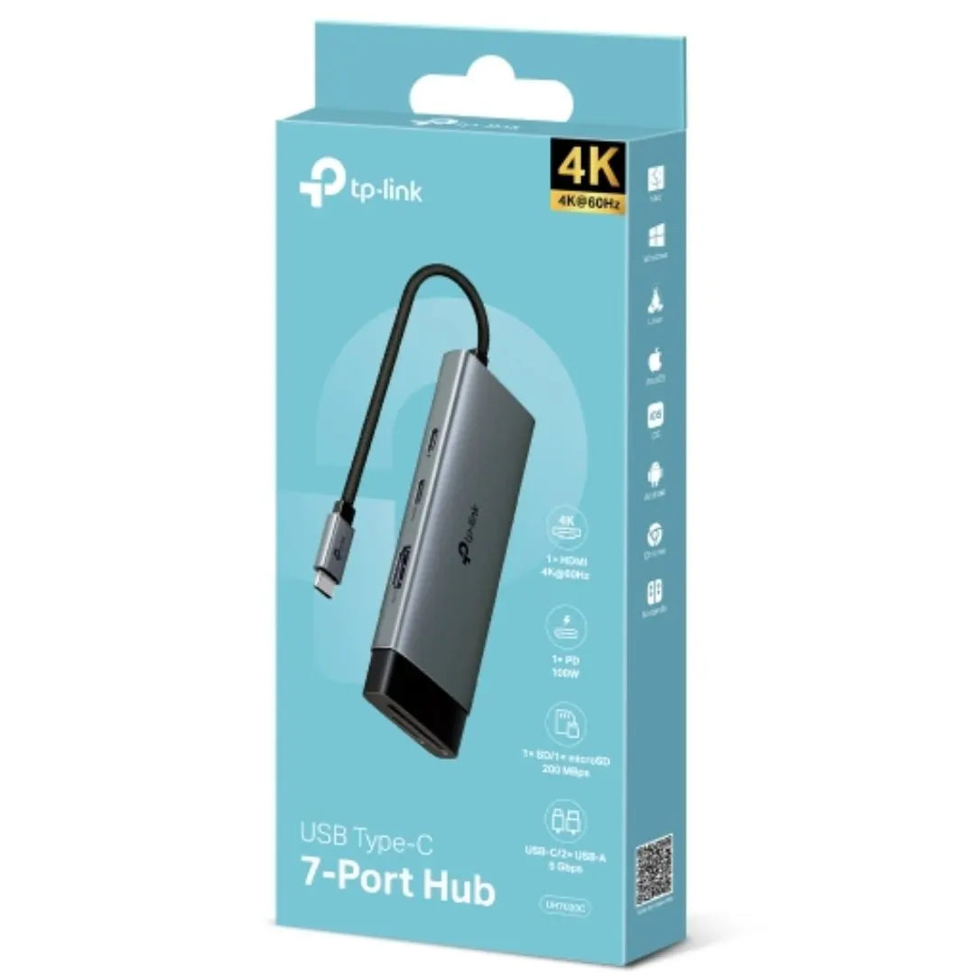 TP-Link UH7020C USB Type-C 7 in 1 Hub, 4K@60Hz HDMI, SD  microSD UHS-I, 100W Power Delivery, 1× U...