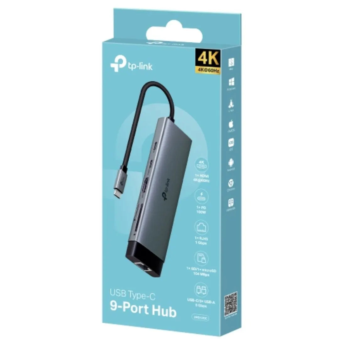 TP-Link UH9120C USB Type-C 9-Port Hub, 4K@60Hz HDMI, 1 Gbps ethernet, SD  microSD UHS-I, 100W Pow...