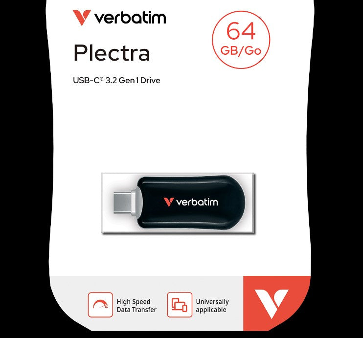 Verbatim Plectra USB-C Flash Drive Black 64GB - USB, Bluetooth  IEEE