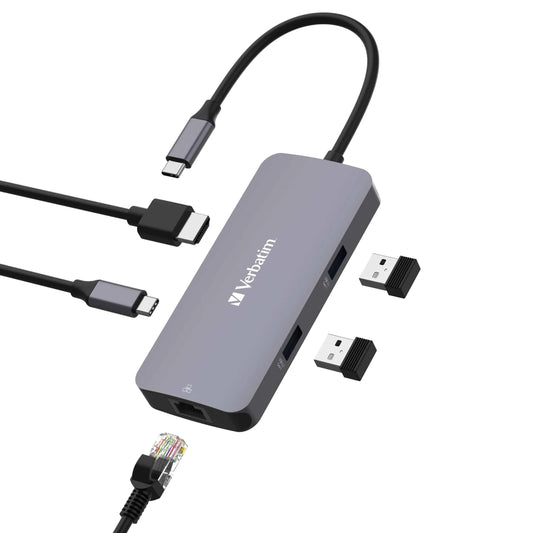 Verbatim USB-C Pro Multiport Hub 5 Port, HDMI 4K60, RJ45 1GbE, 2x USB-A 3.2 Gen1 5Gbps, USB-C PD...