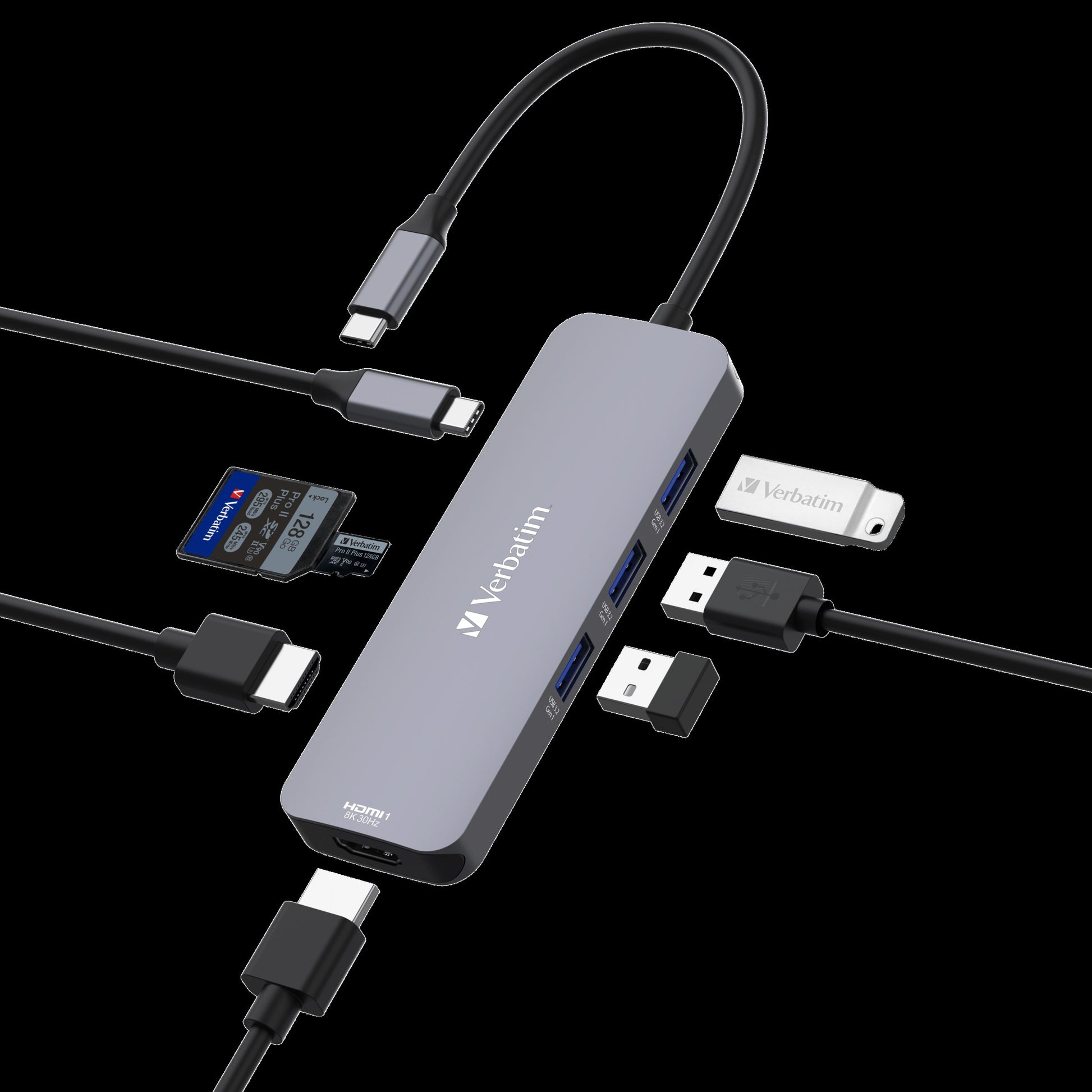 Verbatim USB-C Pro Multiport Hub 8 Ports,2 x HDMI, 3 x USB-A 3.2 Gen1, 1 x SD card slot, 1 x micr...