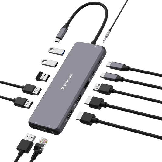 Verbatim USB-C Pro Multiport Hub 13 Port,2 x HDMI, 1 x DisplayPort, 1 x RJ45, 3 x USB-A 3.2 Gen 1...