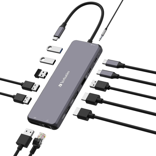 Verbatim USB-C Pro Multiport Hub 13 Ports, 2x HDMI + DP 8K30, triple 4K, RJ45 1GbE, 2x USB-C PD 1...