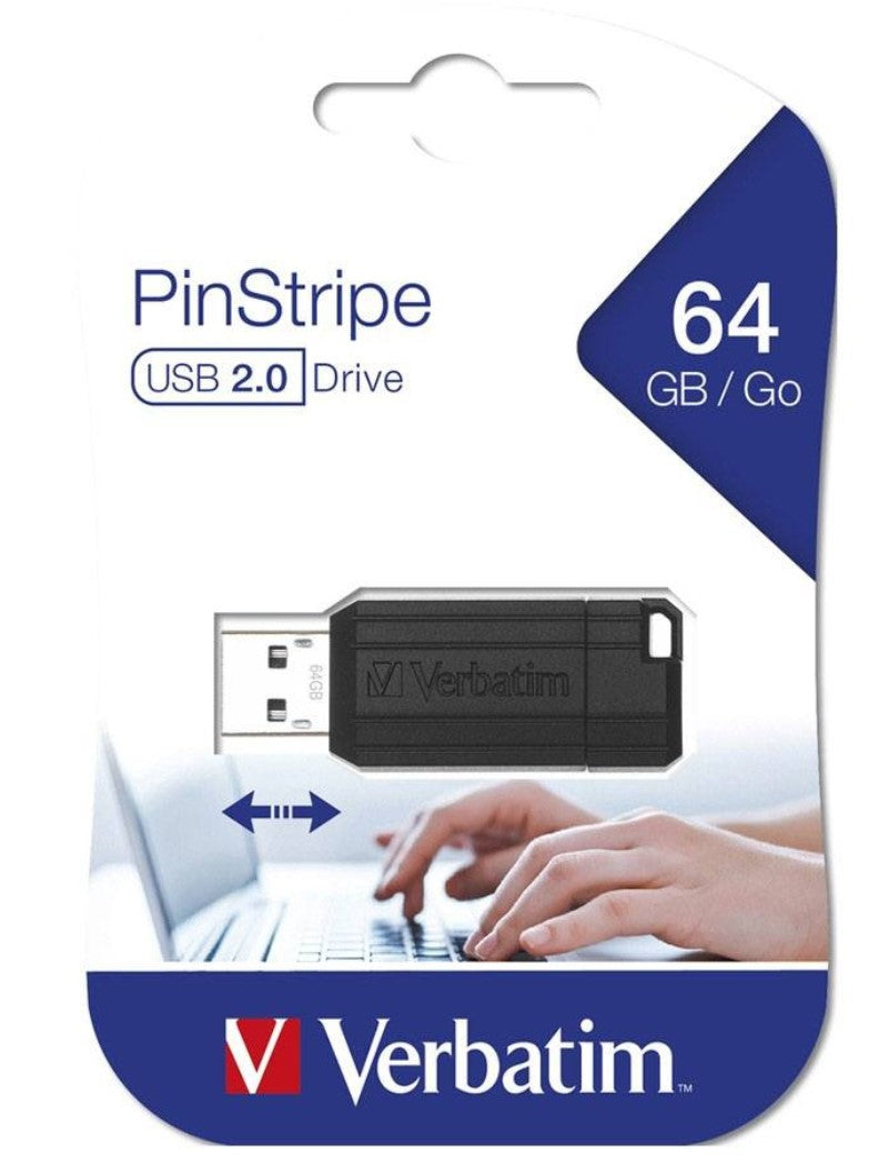 Verbatim Store'n'Go Pinstripe USB Drive 64GB (Black) – Reliable, Durable, and Ultra Compact – Bes...