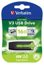 Verbatim 16GB V3 USB3.0 Green Store'n'Go V3; Rectractable USB Storage Drive Memory Stick - USB, B...