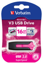 Verbatim 16GB V3 USB3.0 Pink Store'n'Go V3; Rectractable USB Storage Drive Memory Stick (LS) - US...