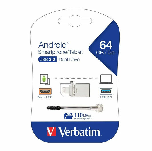 Verbatim Store'n'Go OTG Micro USB 3.0 Drive 64GB Dual USB 3.0 and Micro-USB Interface (LS) - USB,...