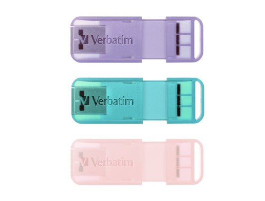 Verbatim Pop-Up 32GB USB 2.0 Triple Pack - Assorted Pastel Colours, Aqua, Pink, Purple 66760 - US...