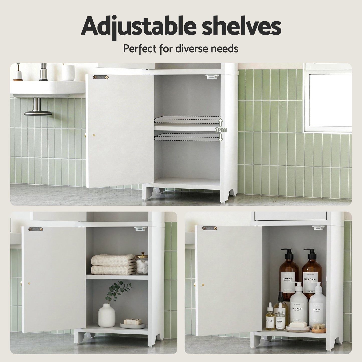 Artiss Bathroom Storage Cabinet 2-Tier Slim Toilet Organizer Adjustable White - Image 6