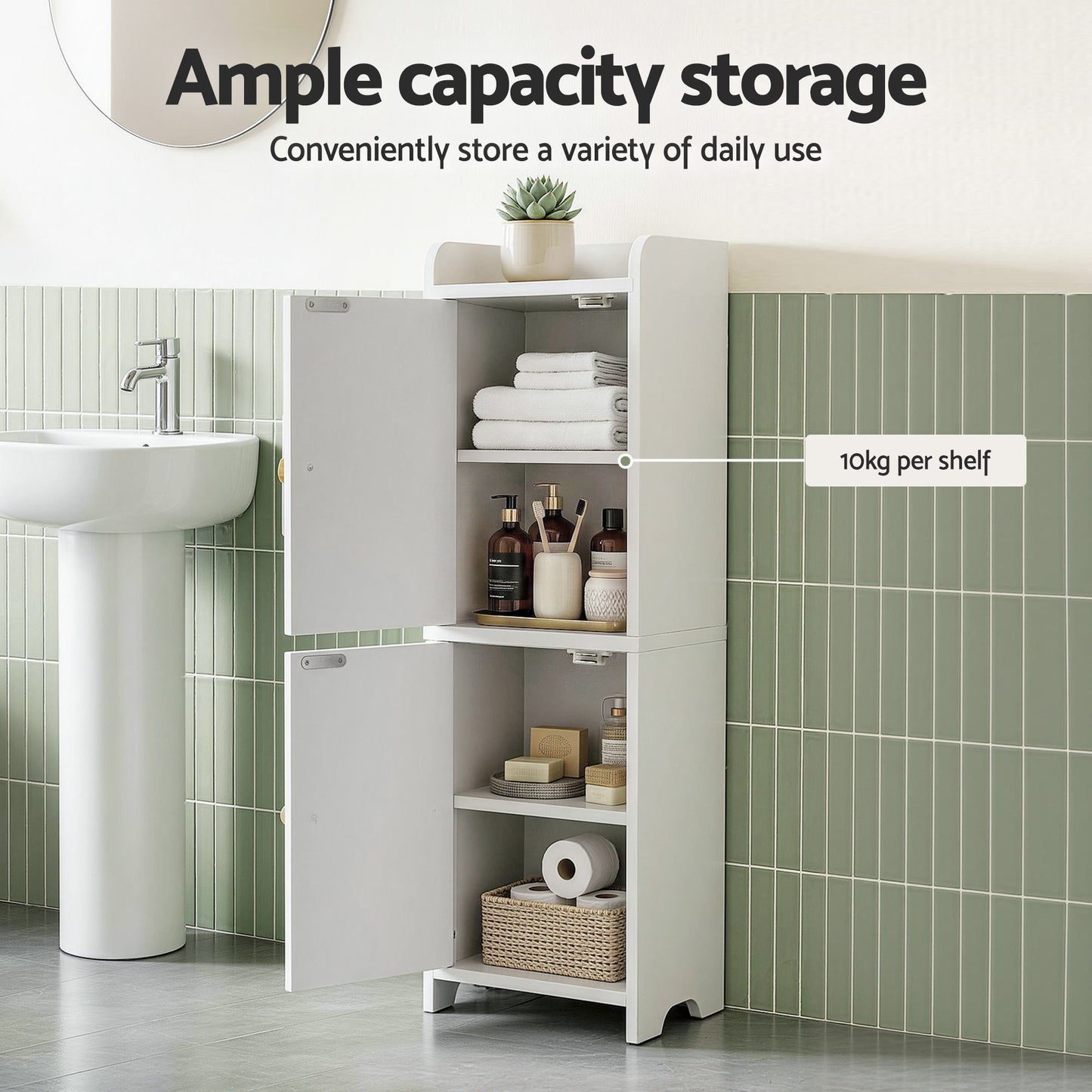 Artiss 2x Bathroom Storage Cabinet 2-Tier Slim Toilet Organizer Adjustable White - Image 5