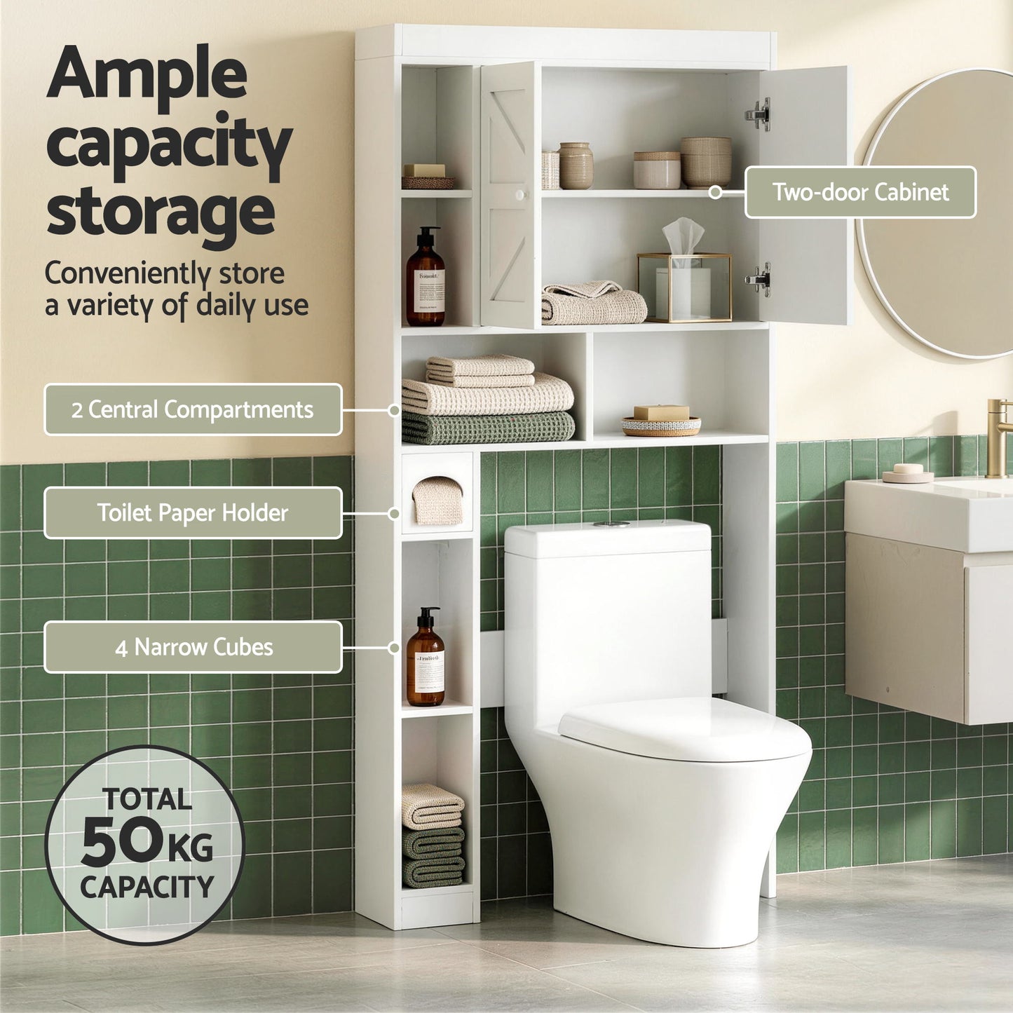 Artiss Bathroom Storage Cabinet Over The Toilet Organiser Laundry Shelf Holder - Image 5