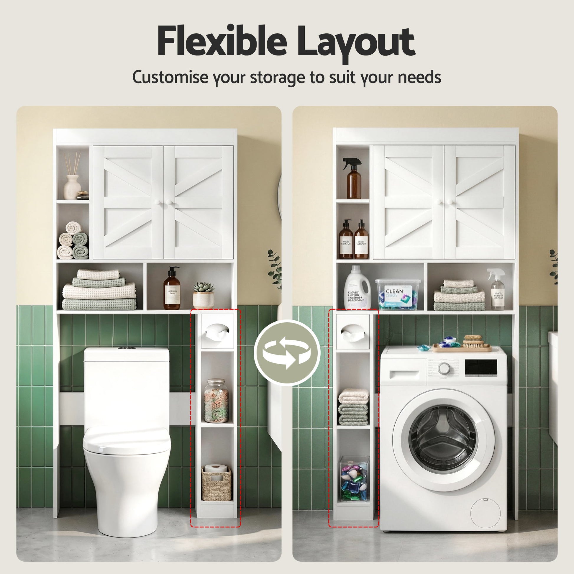 Artiss Bathroom Storage Cabinet Over The Toilet Organiser Laundry Shelf Holder - Image 6