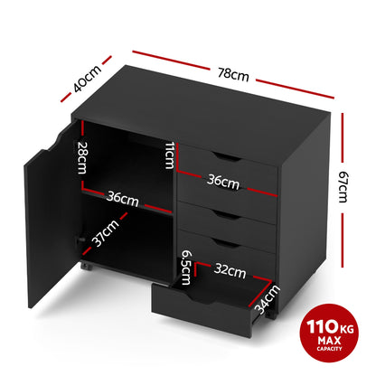 Artiss Mobile Filing Cabinet 5 Drawer with Door Modern Storage Cabinet Printer Stand - Image 3