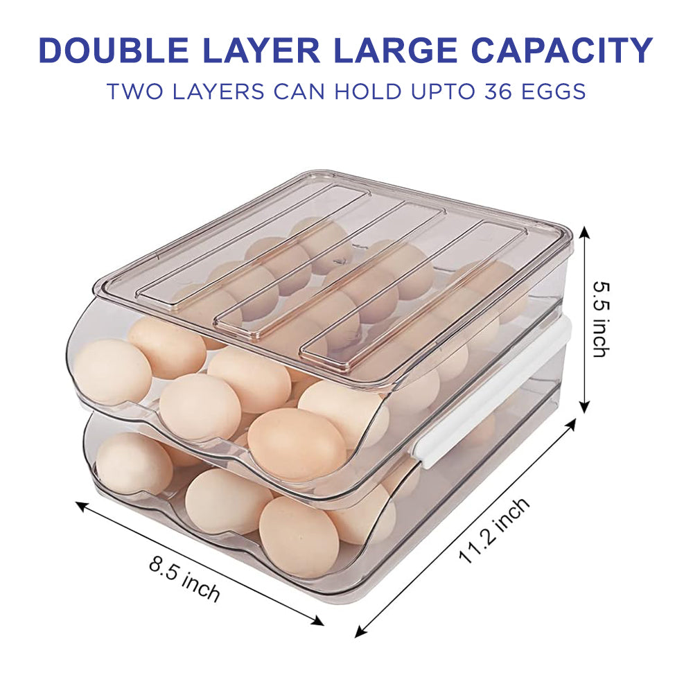 Hivvago 2 Layers Automatic Rolling Clear Egg Refrigerator Organizer with Lid - Image 3