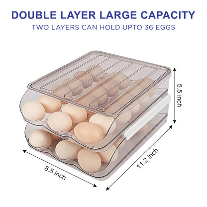 Hivvago 2 Layers Automatic Rolling Clear Egg Refrigerator Organizer with Lid - Image 3