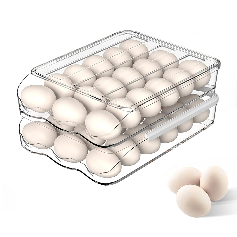 Hivvago 2 Layers Automatic Rolling Clear Egg Refrigerator Organizer with Lid - Image 4