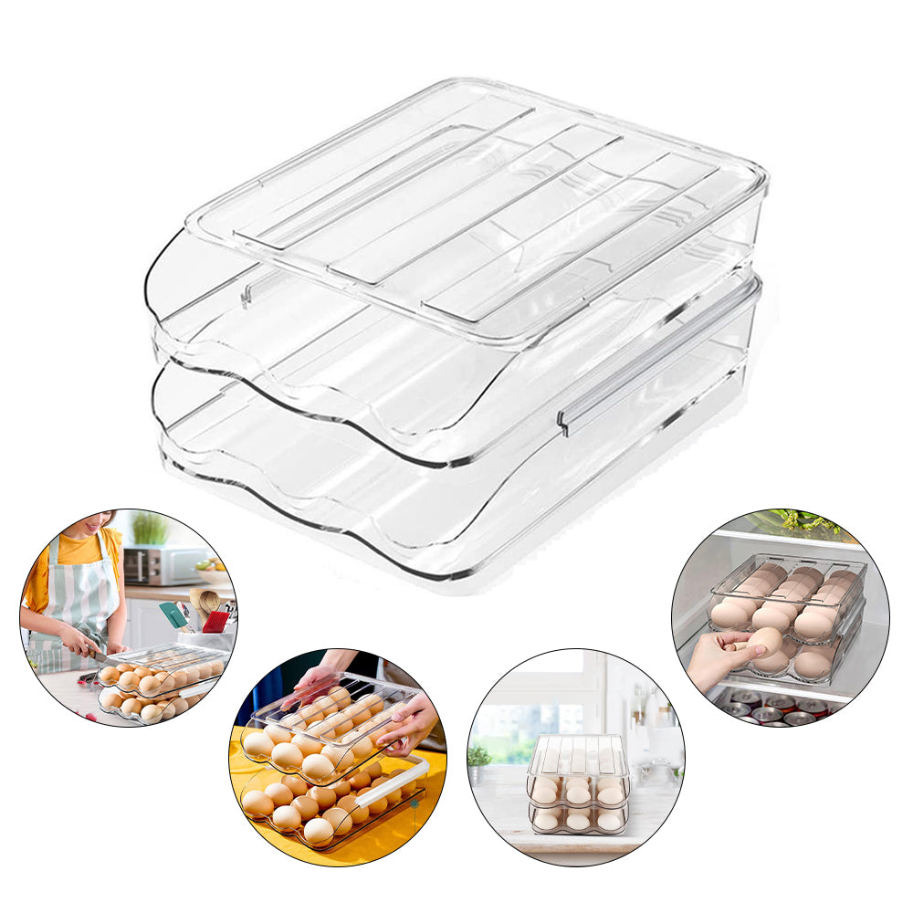 Hivvago 2 Layers Automatic Rolling Clear Egg Refrigerator Organizer with Lid - Image 7